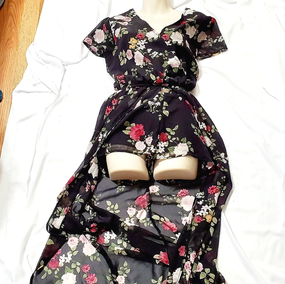 Pants - Floral High Low Maxi Romper